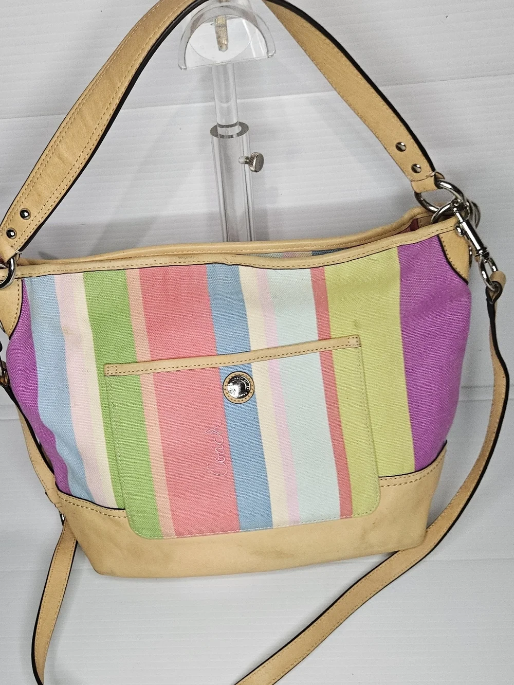 Vintage Y2K Coach Hamptons Legacy Stripe Rainbow Crossbody Shoulder Bag #19389 .